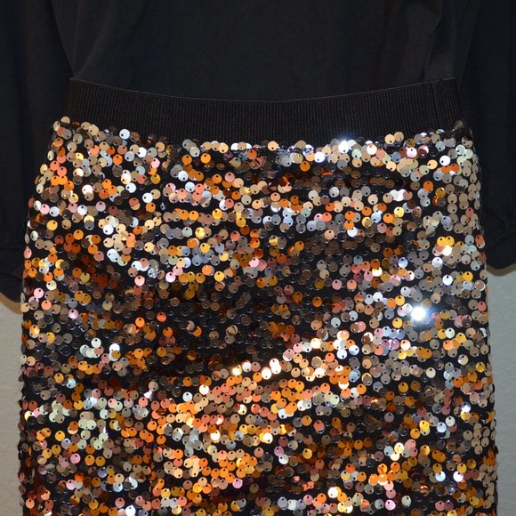 Sz XS H&M Copper & Silver Sparkly Sequin Stretch Pencil Skirt - Picture 11 of 13